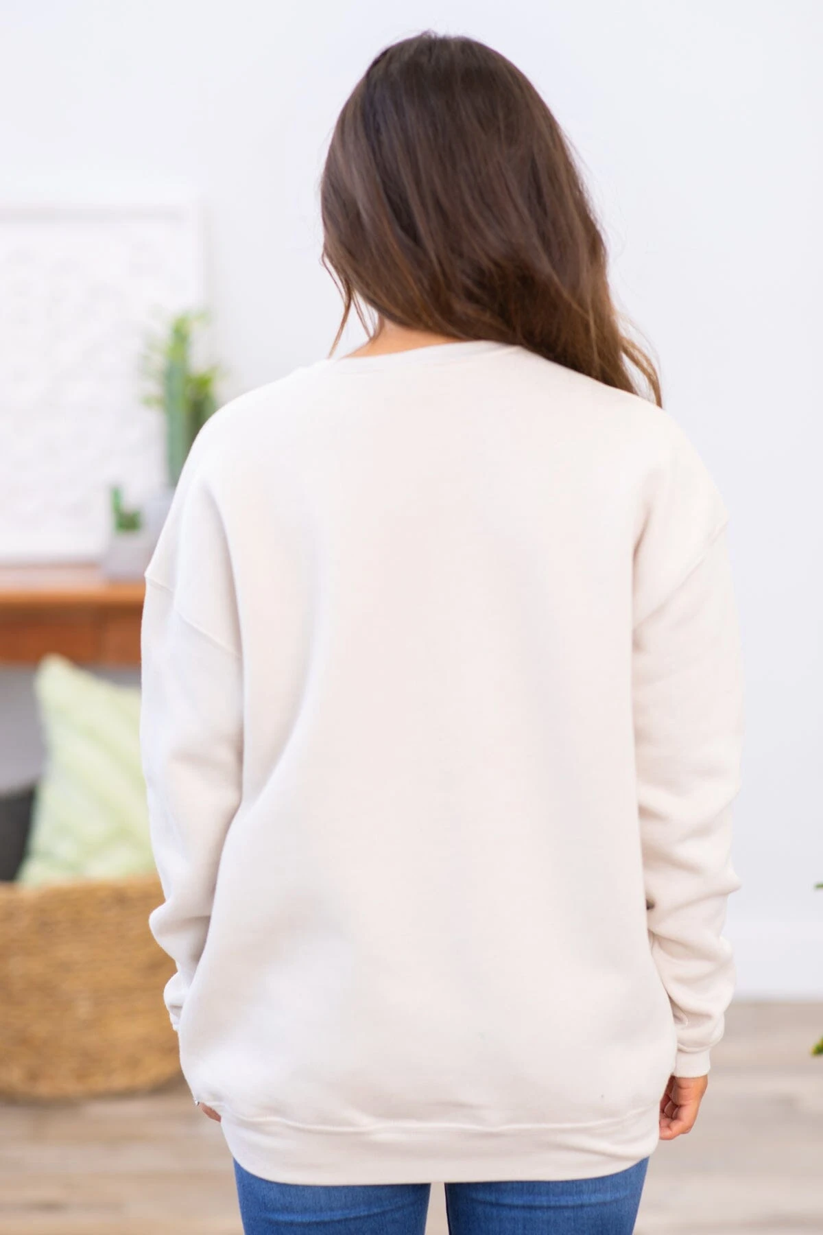 Beige And Mustard Smiley Graphic Sweatshirt - Image 4