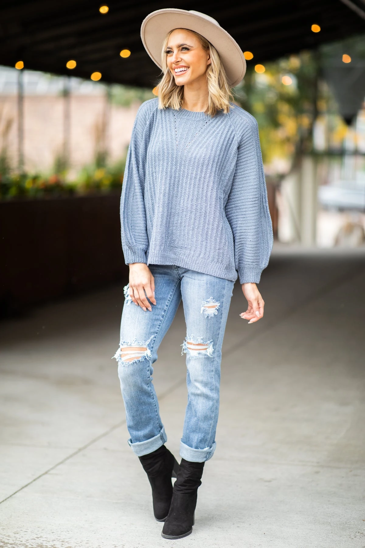 Dusty Blue Raglan Sleeve Sweater - Image 2