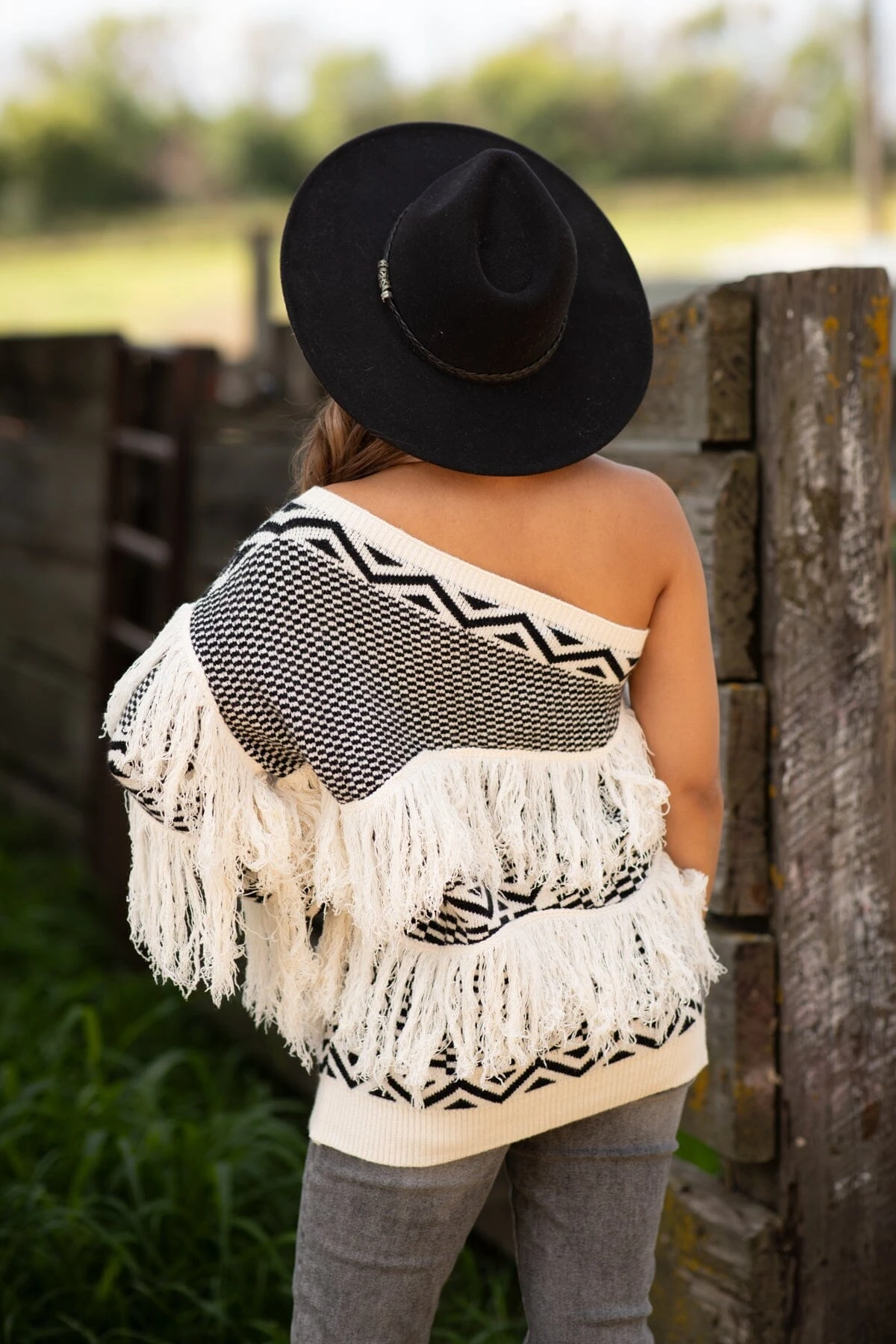 Ivory One Shoulder Sweater With Fringe - Image 4