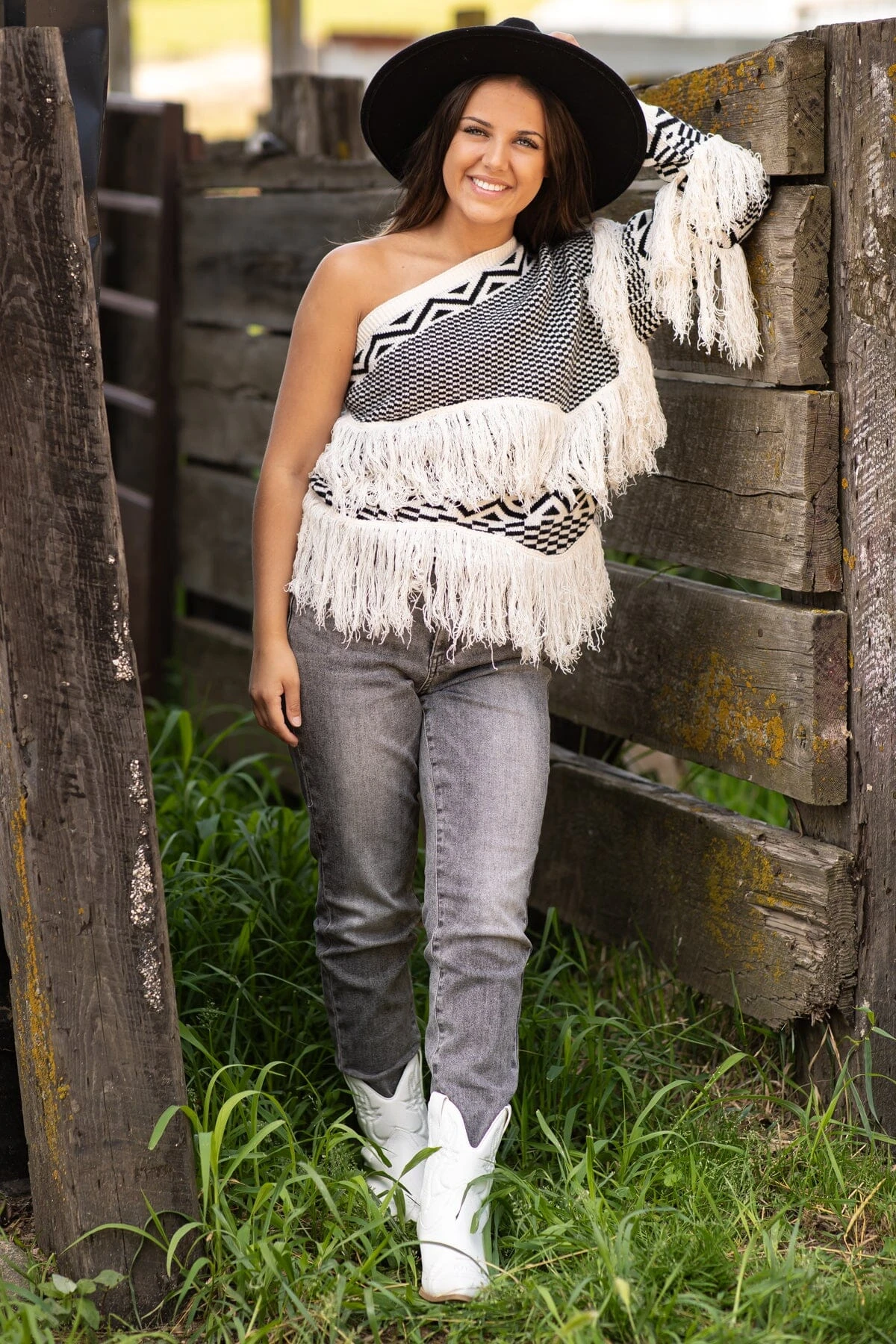 Ivory One Shoulder Sweater With Fringe - Image 3