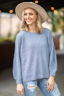 Dusty Blue Raglan Sleeve Sweater