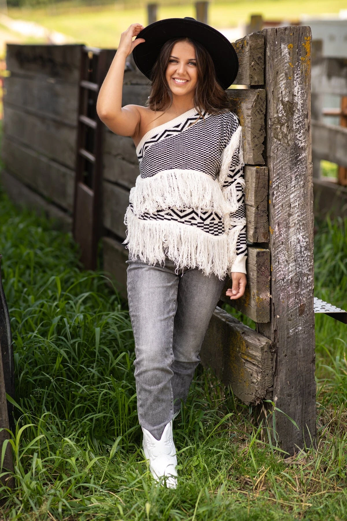 Ivory One Shoulder Sweater With Fringe - Image 2