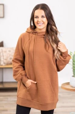 Light Mocha Side Tie Drawstring Hoodie