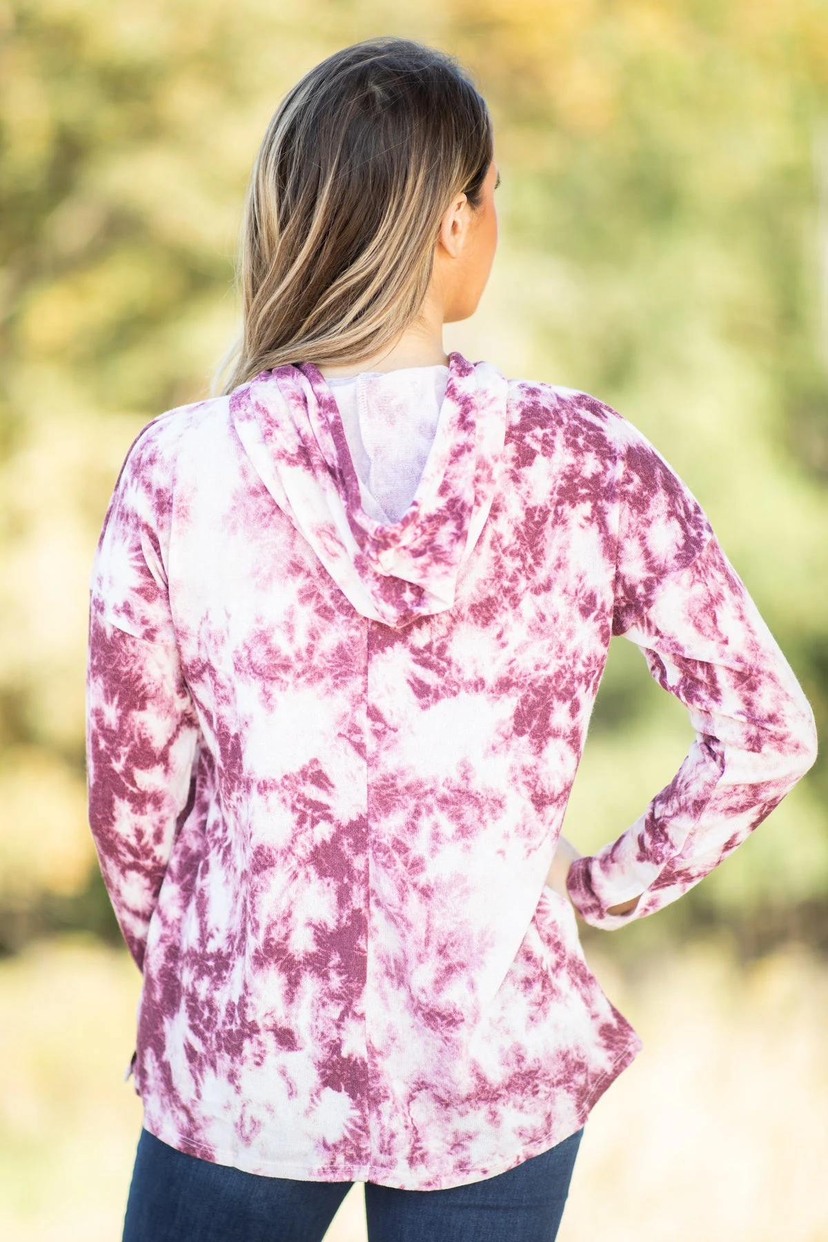 Wine And Cream Acid Wash Hooded Top - Image 3