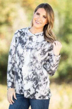 Black And Cream Acid Wash Hooded Top