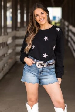 Black And Silver Hot Fix Stars Sweatshirt