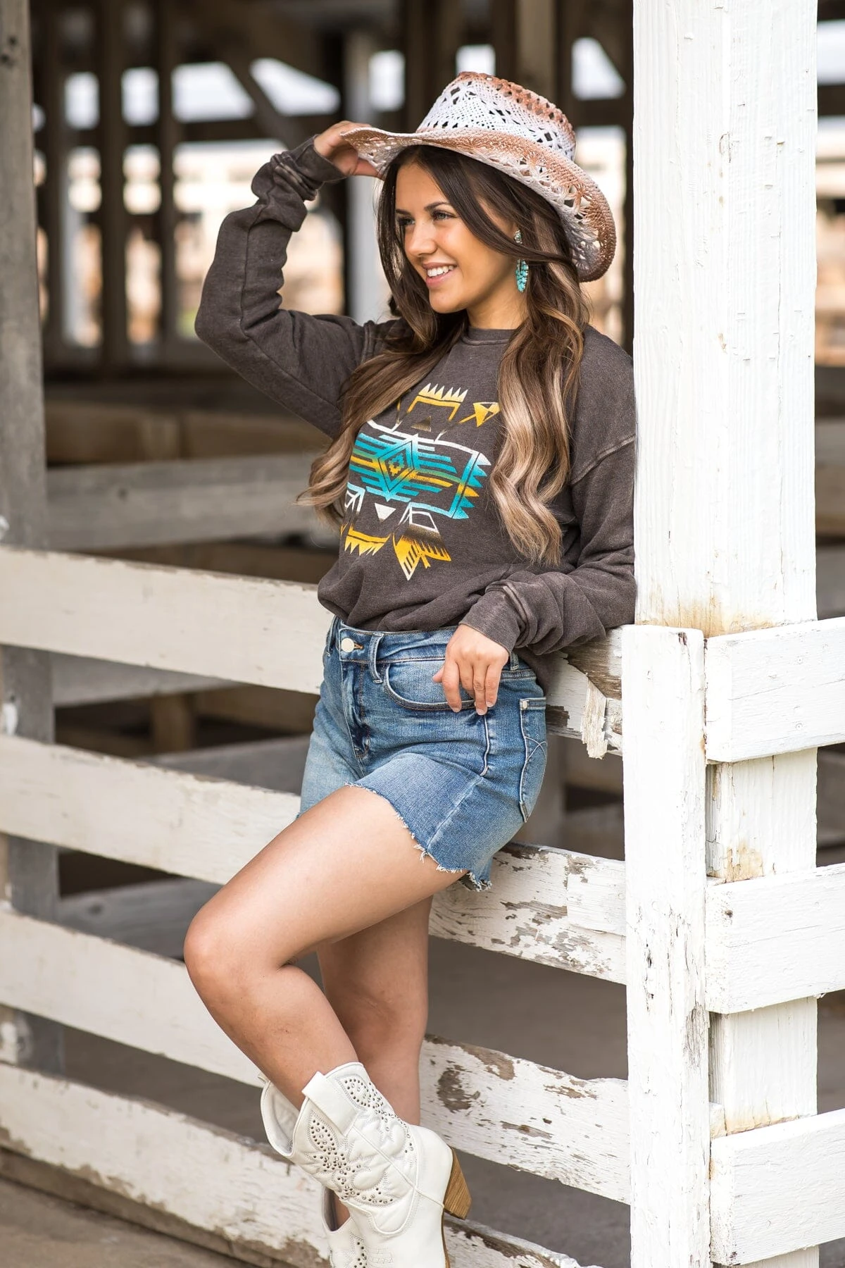 Brown Mineral Wash Aztec Print Sweatshirt - Image 2