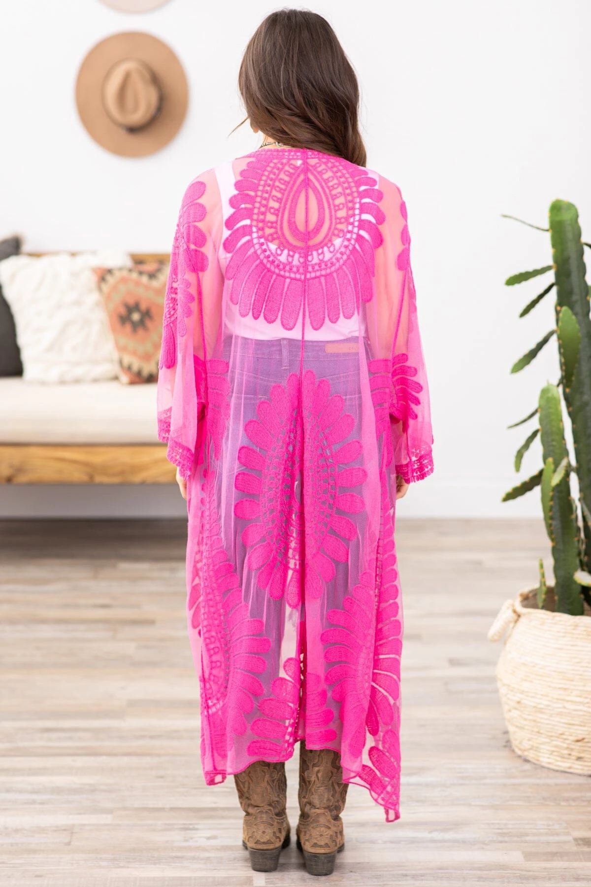 Fuchsia Lace Mid Length Kimono - Image 3
