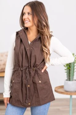 Brown Military Vest With Hood
