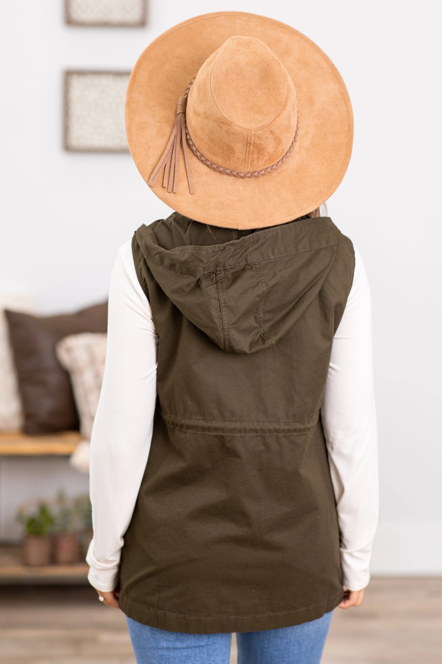 Olive Military Vest With Hood - Image 4