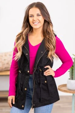 Black Military Vest With Hood