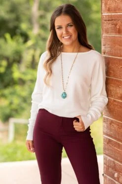 STACCATO Off White Dolman Sleeve Soft Waffle Knit Top