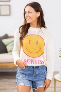 Ivory And Yellow Happiness Smiley Sweater