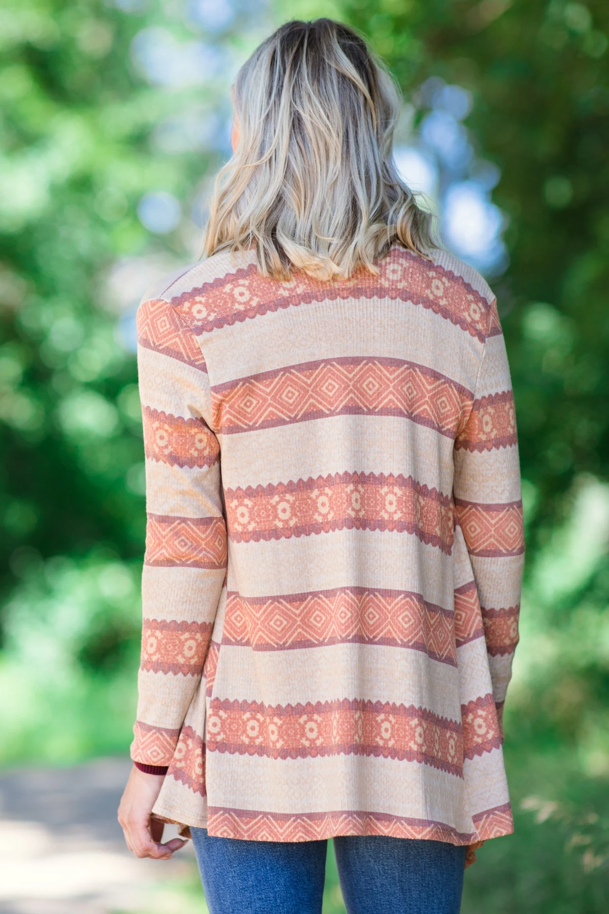 Orange And Beige Aztec Stripe Cardigan - Image 3