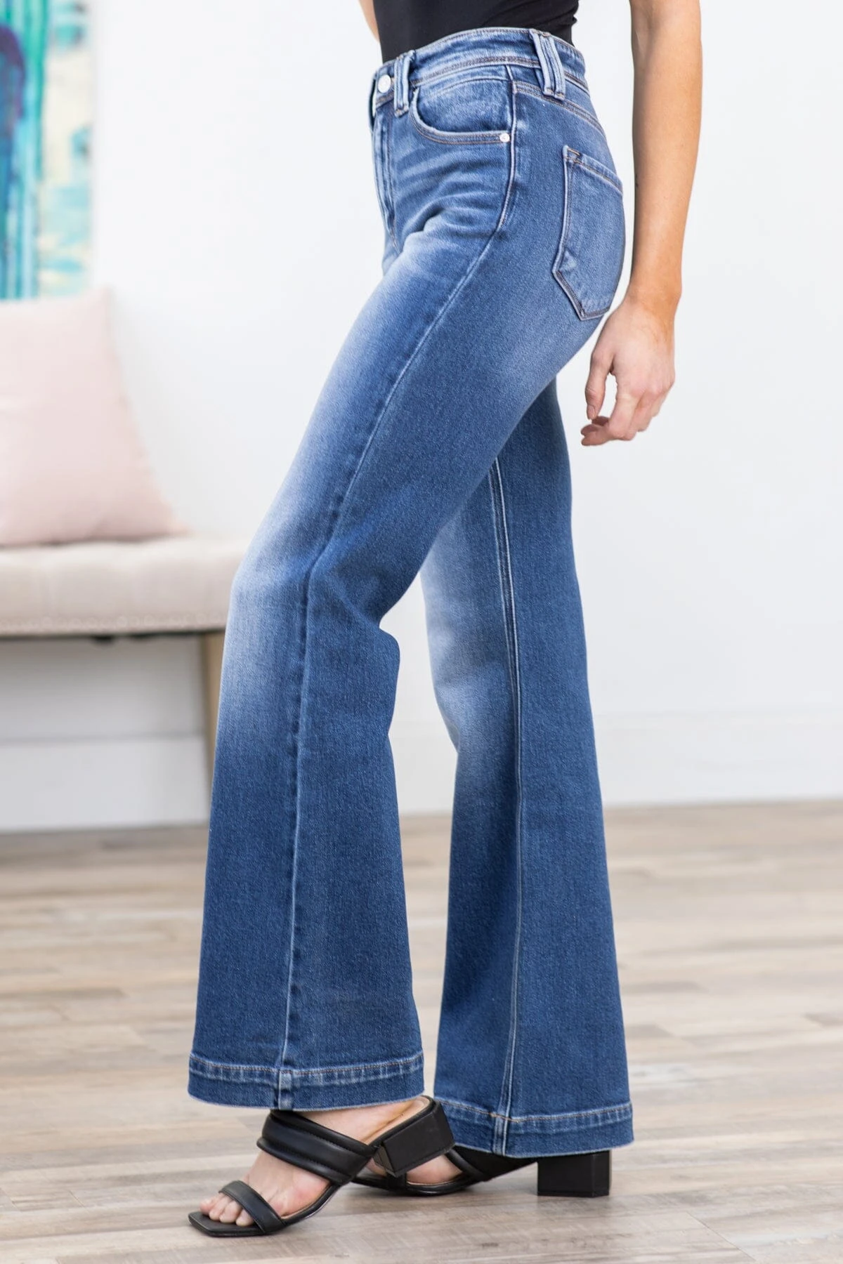 Kancan Medium Stone Washed Flare Jeans - Image 3
