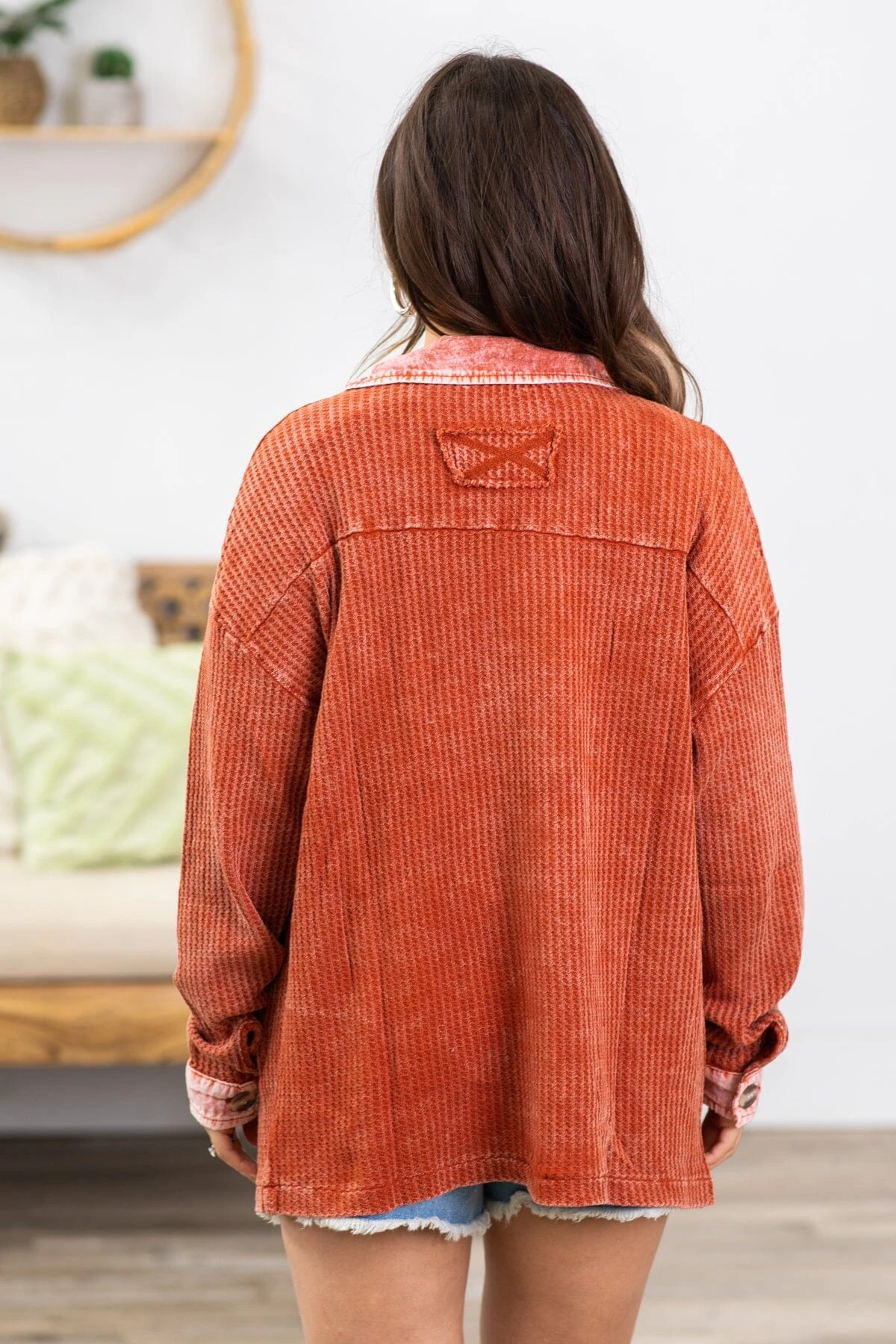 Burnt Orange Washed Ribbed Shacket - Image 4