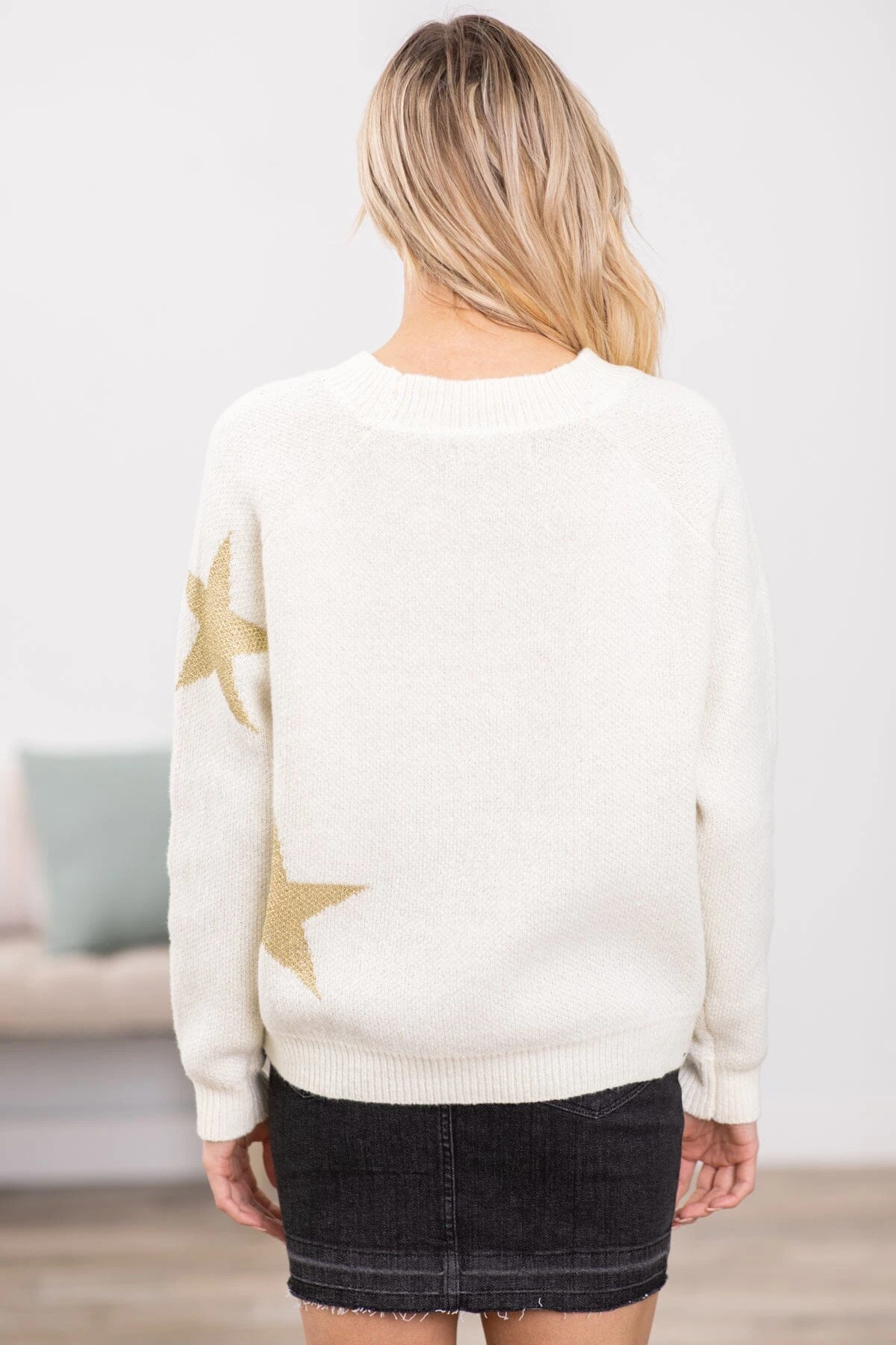 Ivory And Gold Star Print Sweater - Image 4