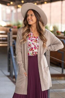 Tan Lightweight Mid Length Cardigan