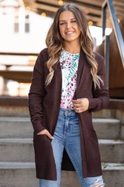 Brown Lightweight Mid Length Cardigan