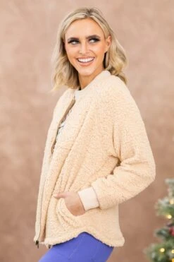 Tan Sherpa Full Zip Jacket