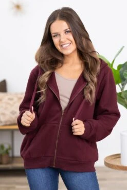 Dark Berry Full Zip Hooded Sweatshirt