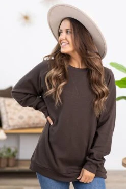 Brown Raglan Sleeve Sweatshirt