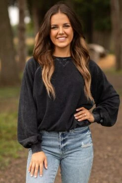 Black Washed Sweatshirt With Seam Detail