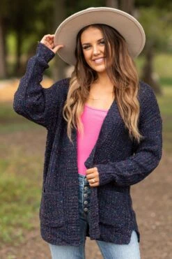 STACCATO Navy Multicolor Popcorn Cardigan