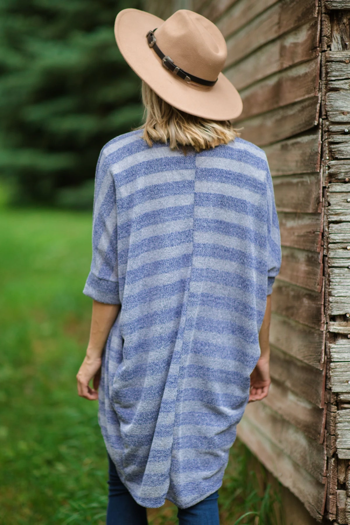 Dusty Blue Heathered Stripe Cardigan - Image 3