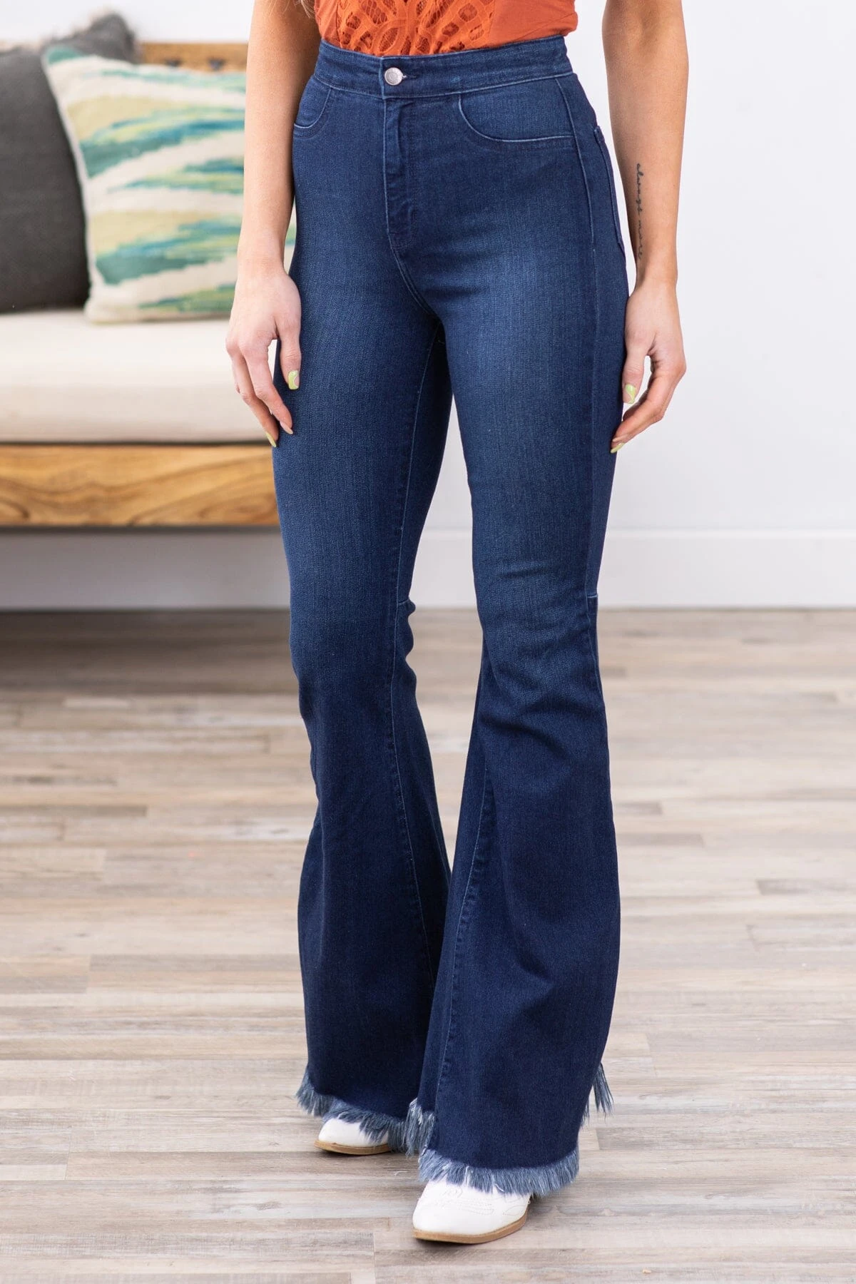 Cello High Rise Fray Hem Flare Jeans - Image 2