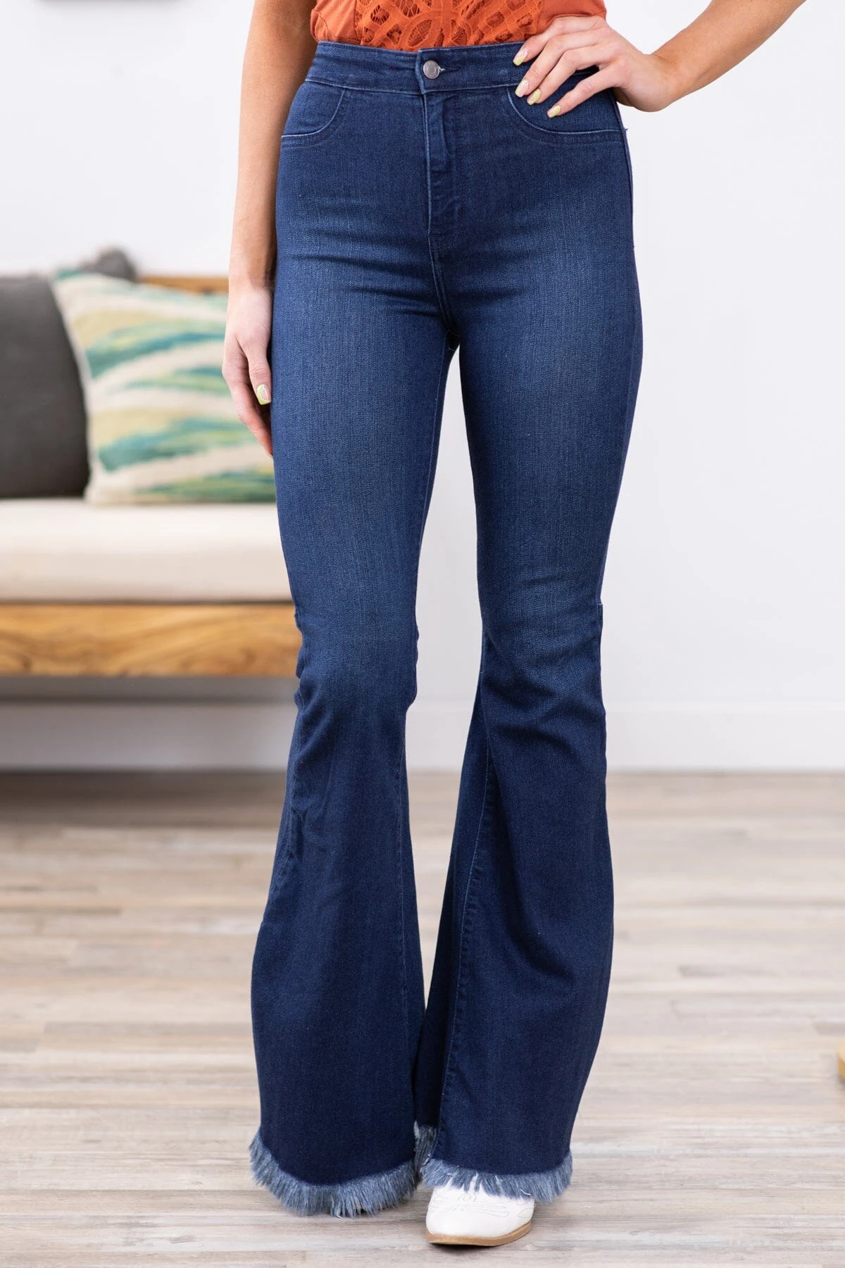 Cello High Rise Fray Hem Flare Jeans - Image 3