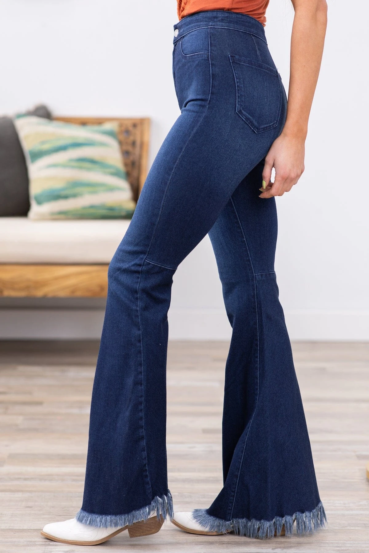 Cello High Rise Fray Hem Flare Jeans - Image 4