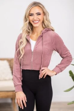 Dusty Rose Full Zip Sweatshirt