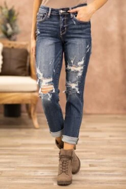 Judy Blue Mid Rise Cuffed Boyfriend Jeans