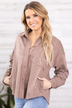 Mocha Bleach Splatter Knit Jacket