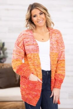 Red Ombre Melange Cardigan