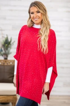 LOLA Red And Gold Scattered Studs Sweater
