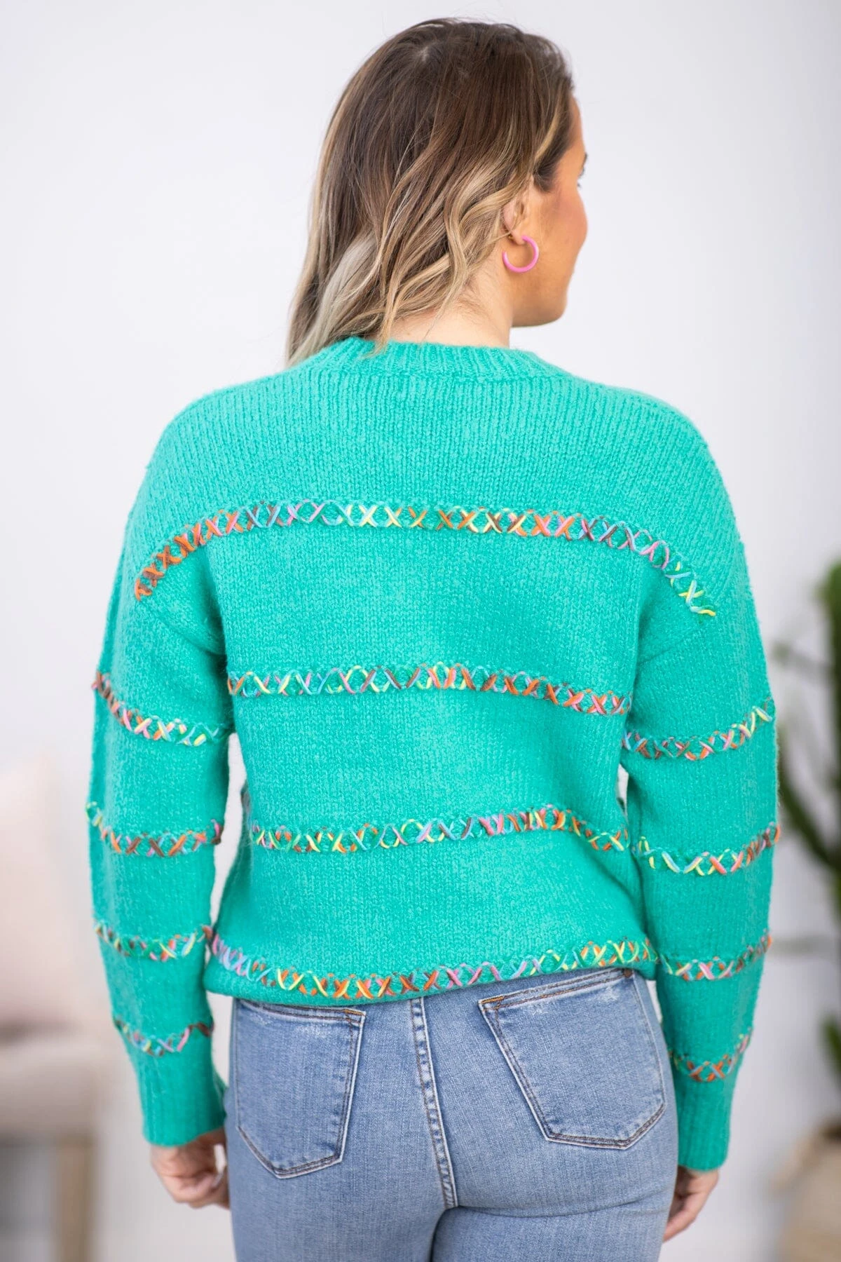 Turquoise Multicolor Stripe Sweater - Image 3